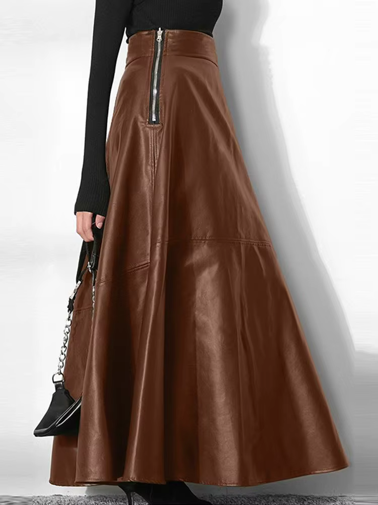 Jupe longue en cuir PU pour femme