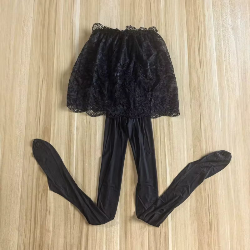 Mini-jupe transparente sexy en dentelle pour femme avec collants effet peau lisse et brillant 3D