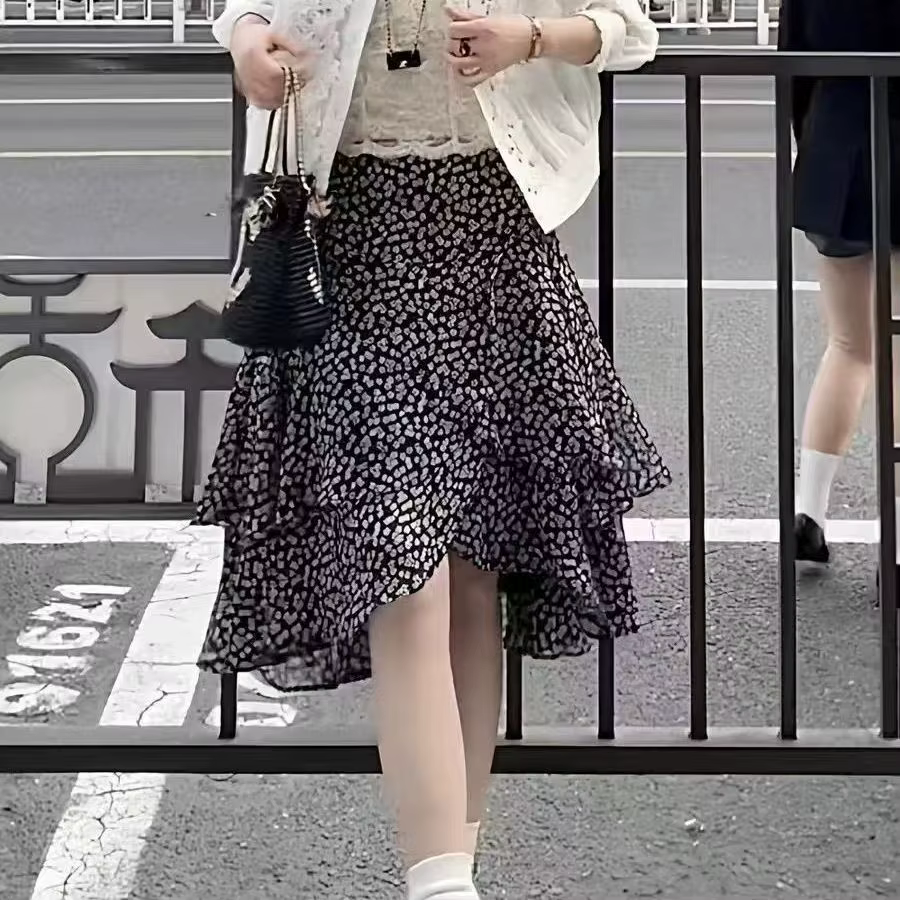 Jupe midi superposée à imprimé floral et ourlet irrégulier pour femme