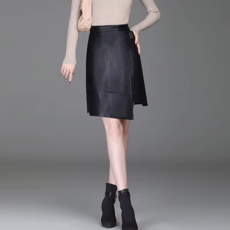 Femmes asymétrique Pu cuir jupe courte femmes Sexy tenue de club genou longueur jupes automne hiver femme mode jupe 3 couleurs