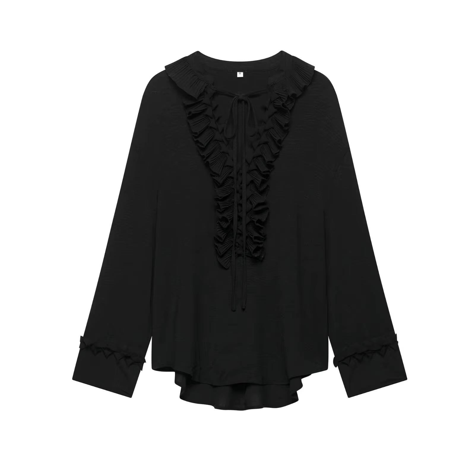 HH femmes élégant jupe costume solide manches longues dentelle chemise ample + fermeture éclair plissée tirer corde
