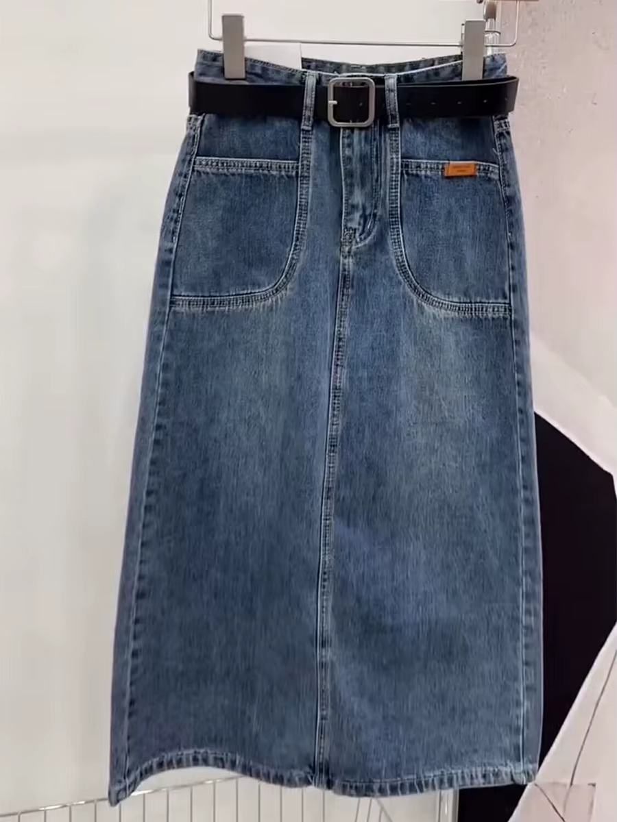 Jupe en jean bleu délavé pour femme