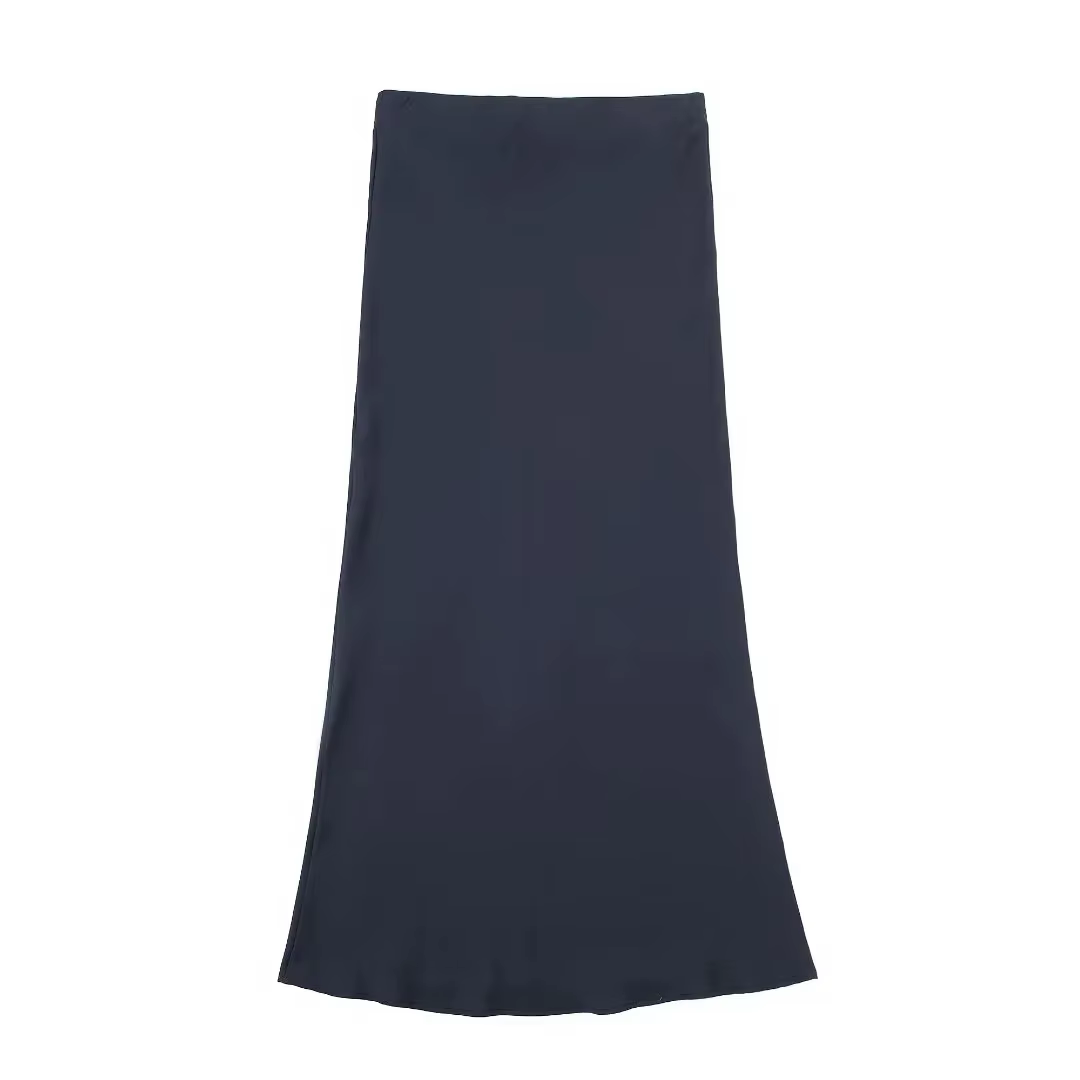 HH femmes élégant solide Satin jupe longue Chic Y2K taille haute jupes minces femme mode soie Texture dames serré