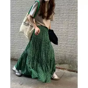 Jupe longue maxi vert floral pour femme