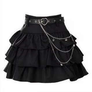 Jupe courte noire en jean à volants pour femme
