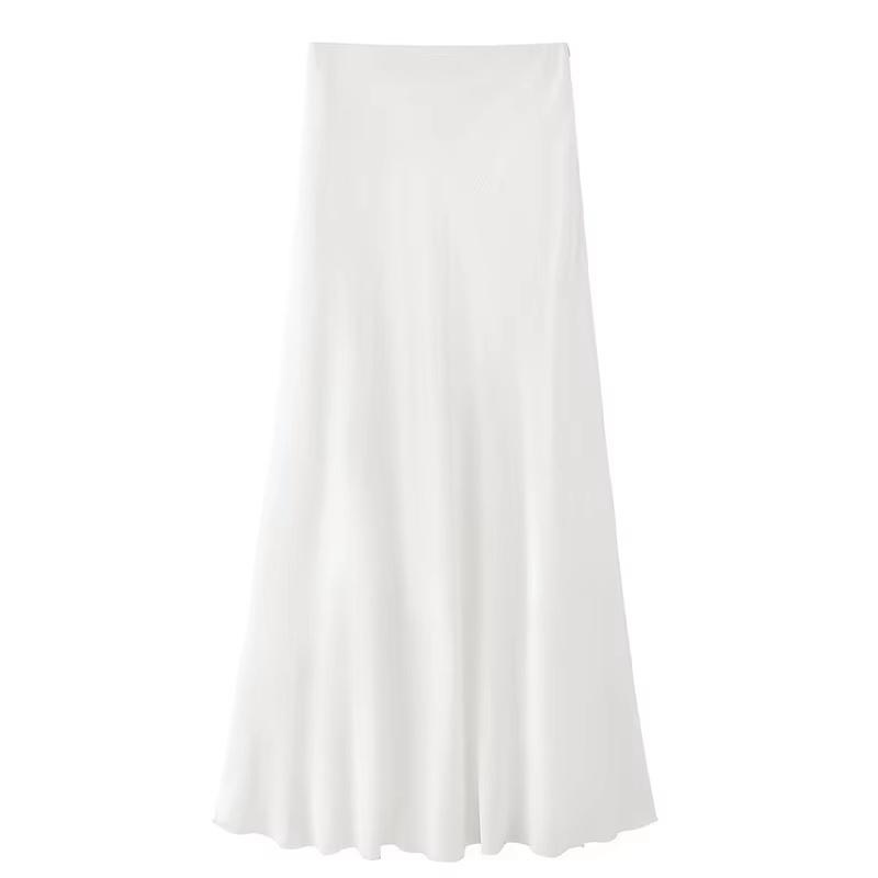 Jupe Femme Blanche Taille Élastique Lin Midi Élégante Formelle Confortable pour le Quotidien Coupe Évasée Nouvelle Collection Printemps 2026 Mode Féminine
