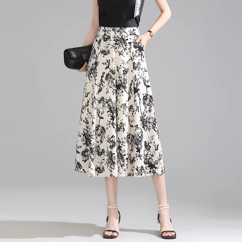 ZUZK femmes jupes florales confortables nouvelle taille élastique mode mi-longue Jupe à fleurs