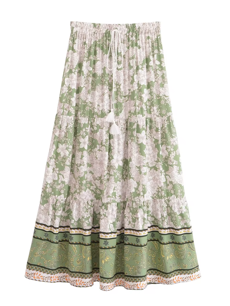 Vintage Chic mode femmes Hippie plage bohème imprimé floral jupes taille haute Maxi a-ligne Boho jupe Femme