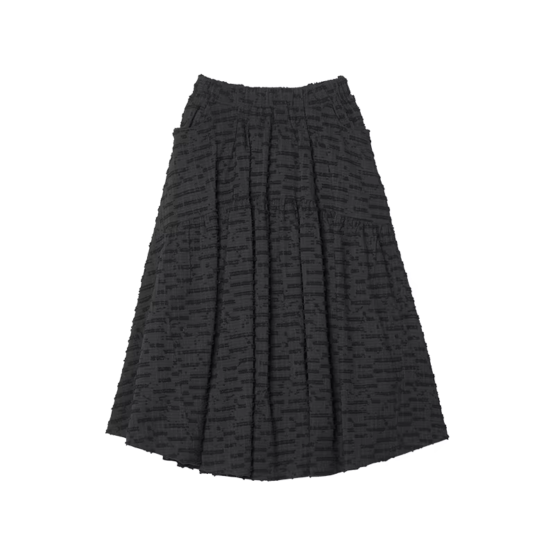 Jupe à texture monochromatique, taille ajustable, essentielle pour 3 saisons, style chic et décontracté.