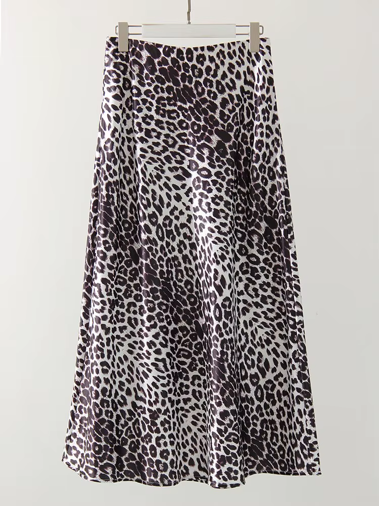 MiuKoMiYa printemps Satin imprimé léopard Maxi jupe femmes taille haute une ligne bureau mince longue