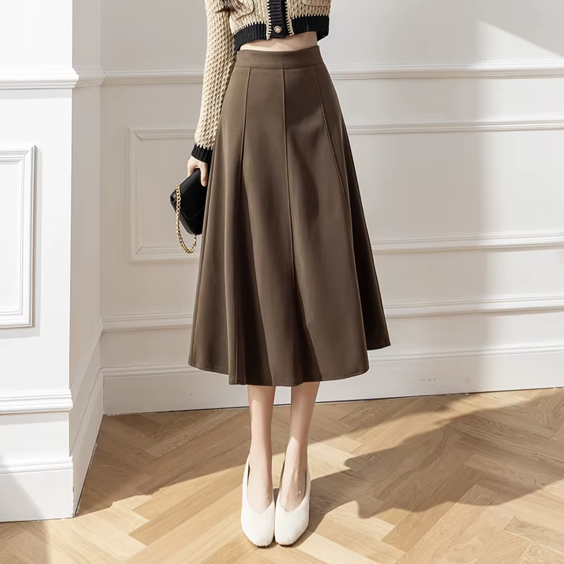 2025 laine automne hiver jupe femme élégante a-ligne bureau parapluie longues jupes taille haute épissé marron noir
