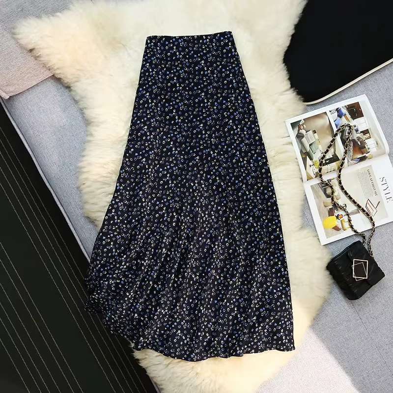 Jupe asymétrique à volants effet queue de poisson pour femme, silhouette élégante, motif floral, coupe ajustée trapèze, saison été, polyvalente, taille haute, féminité naturelle