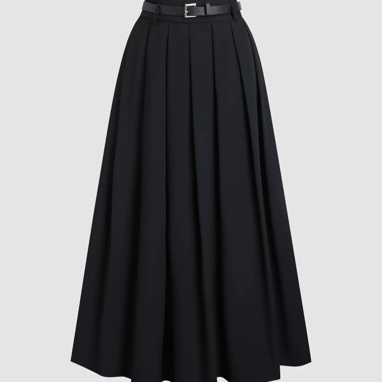 Jupe plissée longue noire à taille haute (avec ceinture)
