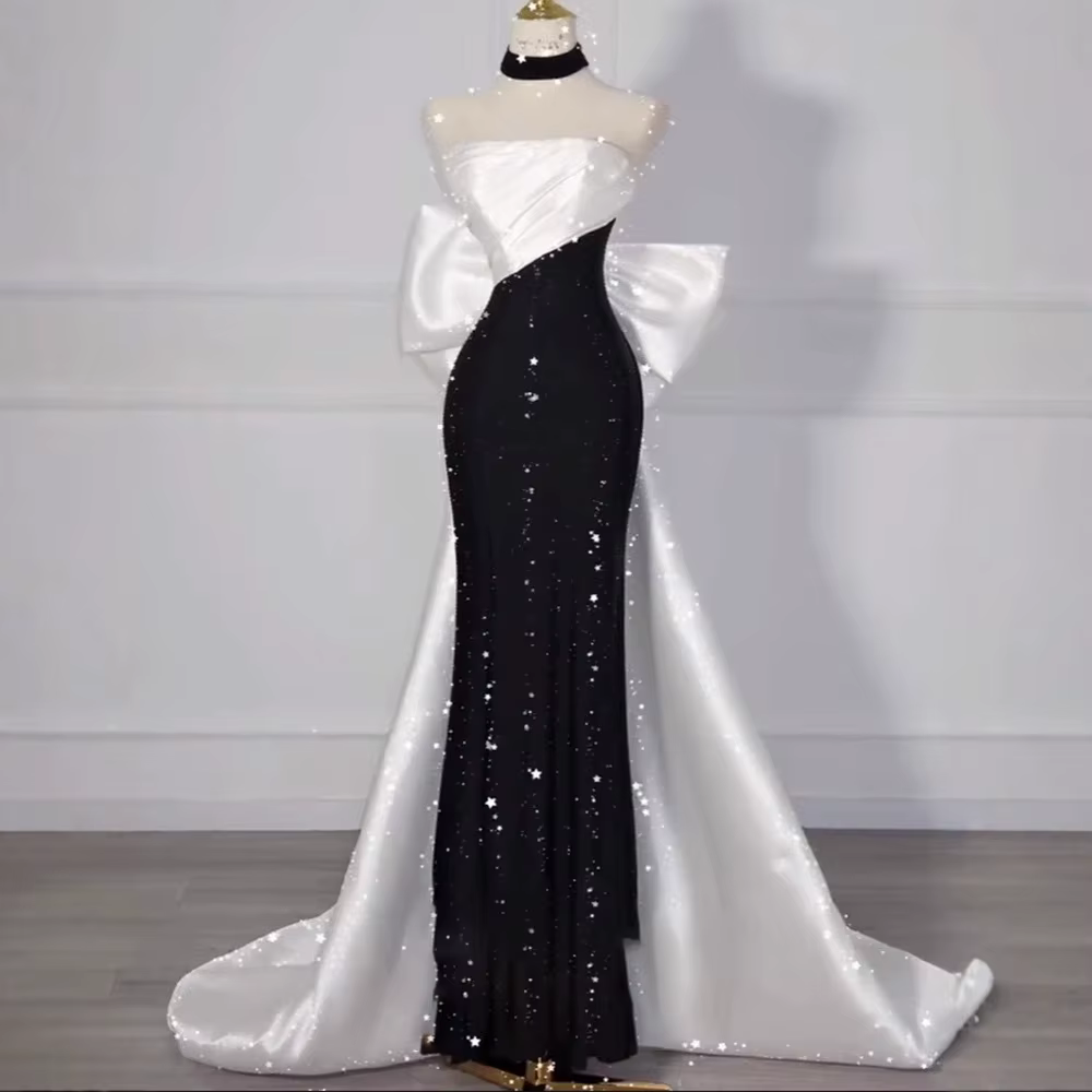 Robes de soirée pour femmes, robe de soirée noire sans bretelles, nouvelle arrivée 2026, robe de luxe cintrée à la taille, queue de sirène pour femme