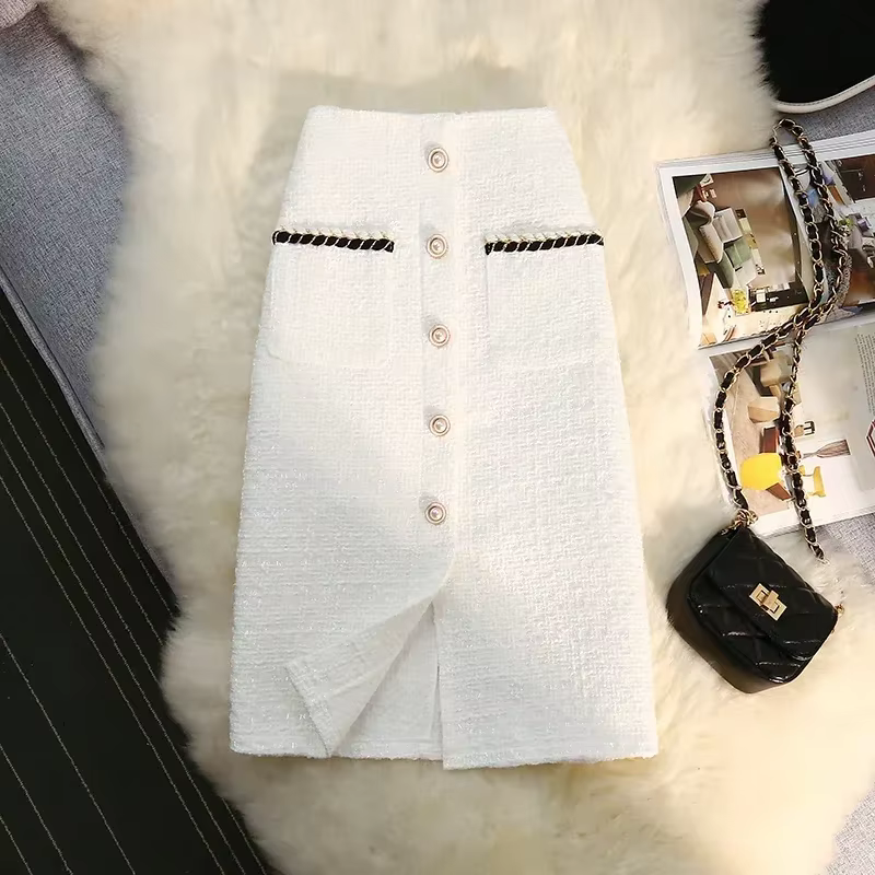 Jupes longues en Tweed noir et blanc pour femme