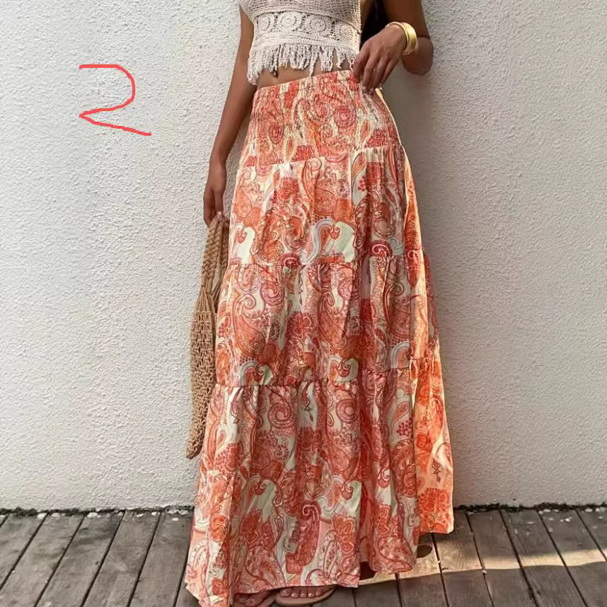 Jupe longue bohème taille haute à imprimé floral pour femme – Nouvelle collection été