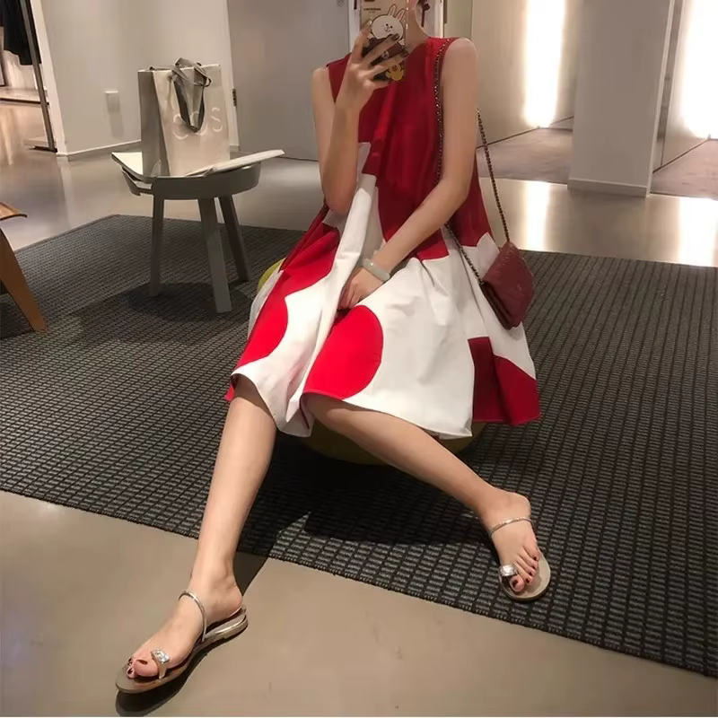 Jupe bouffante rouge à épaules dénudées, Design Sensation, robe pour femmes, manches courtes, longueur aux genoux, taille ample, Style français, tendance d'été