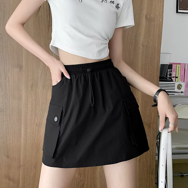Jupe de travail pour femme à taille élastique et cordon de serrage