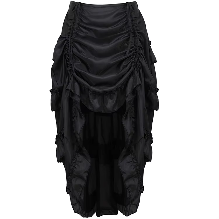 Jupe longue gothique vintage pour femmes steampunk sexy à volants hauts et bas élastique corset plissé costume de cosplay pirate occasion festive Halloween