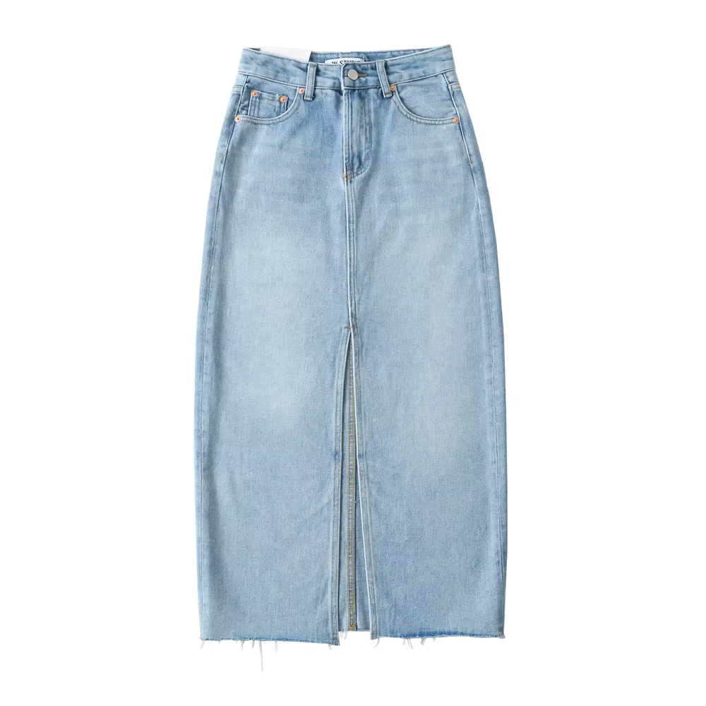 Jupe longue en jean à taille haute pour femmes