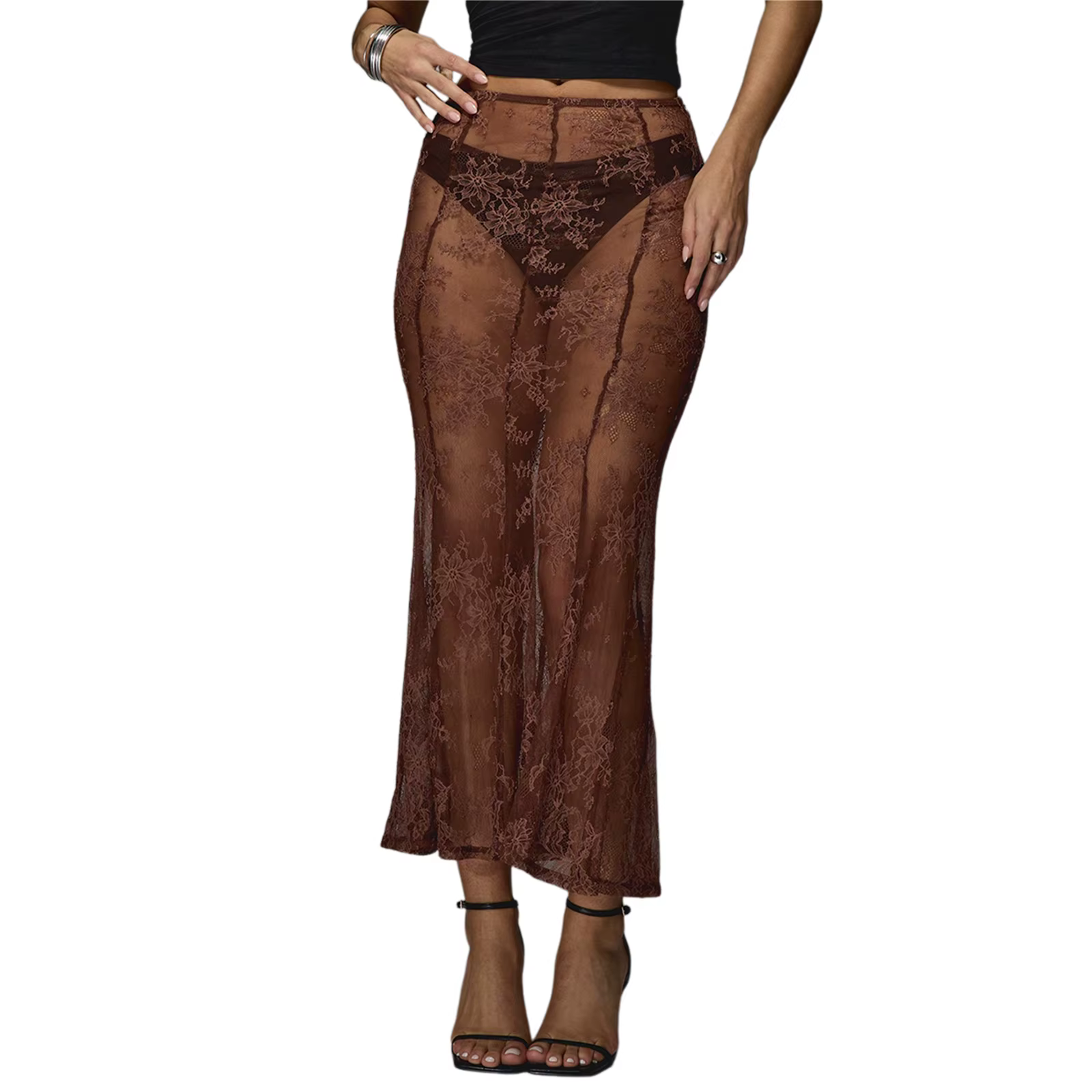 Jupe d'été en dentelle transparente pour femmes style Y2K pour cocktails, plage, fêtes et occasions spéciales en polyester et élasthanne