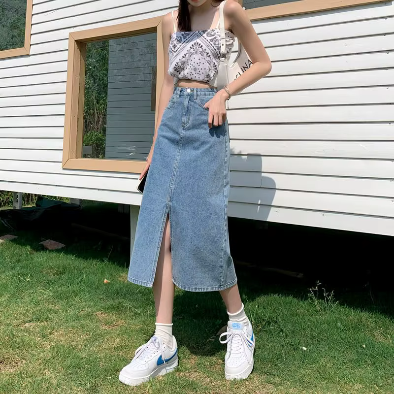 Jupe en jean fendue pour femme