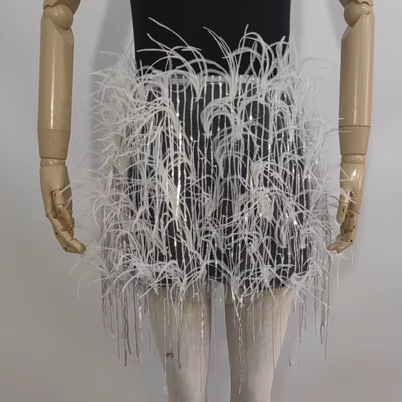 Mini jupe transparente en vraie plume, envelopper la poitrine, deux façons de porter, vêtements à taille élastique, jupe courte de fête, haut tubulaire