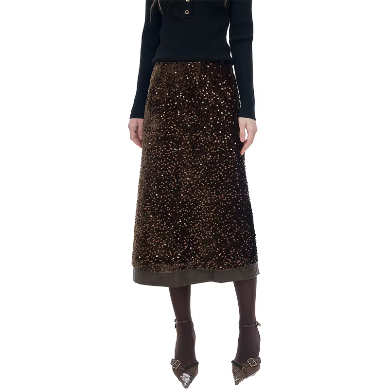 ELFSACK 2025 jupe en velours à paillettes pour femmes