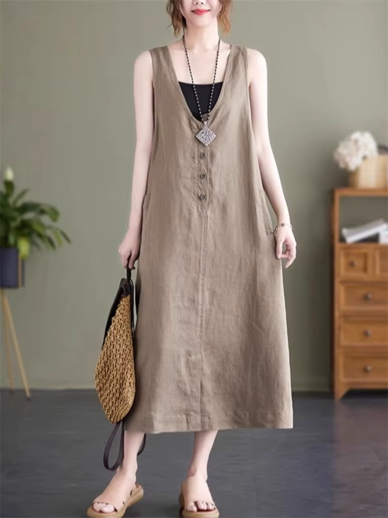 Robe en fibre de lin de coton pour femme