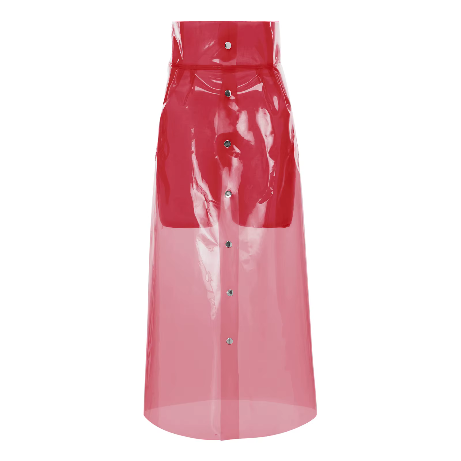 Jupe moulante transparente en PVC pour femme, taille haute, boutons pression sur le devant, jupe crayon mi-longue pour la danse de nuit
