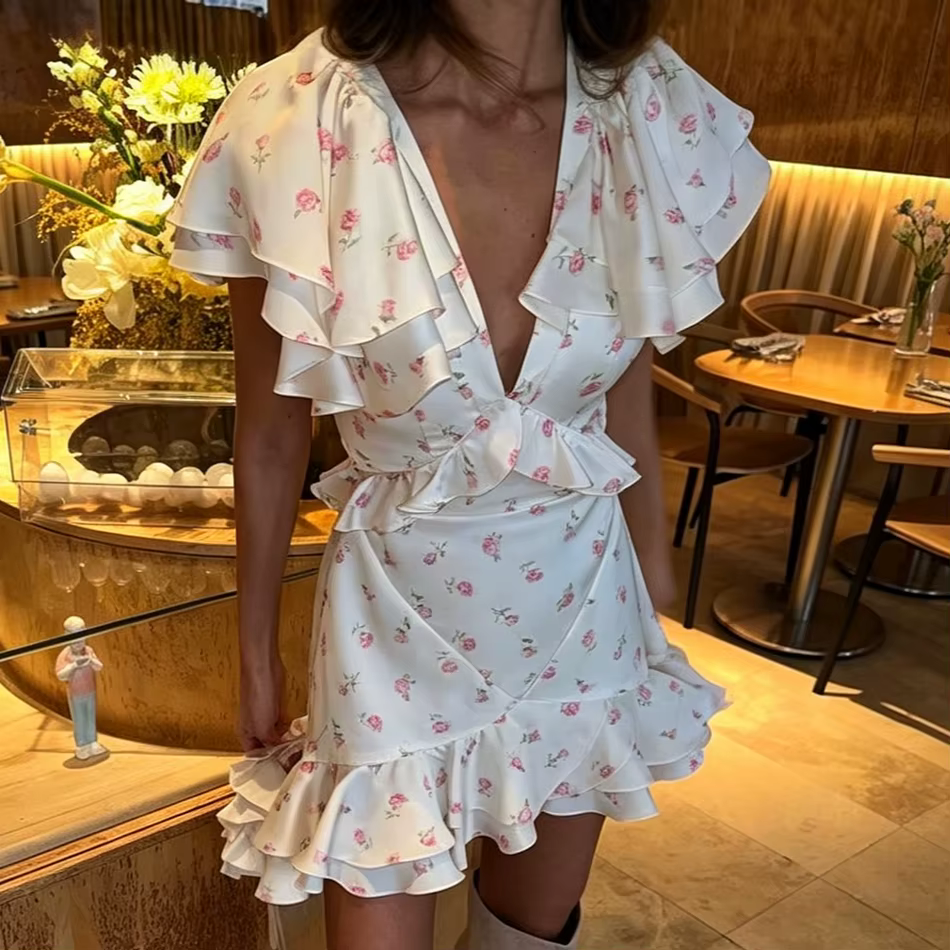 Robe Courte Chic à Imprimé Floral Français