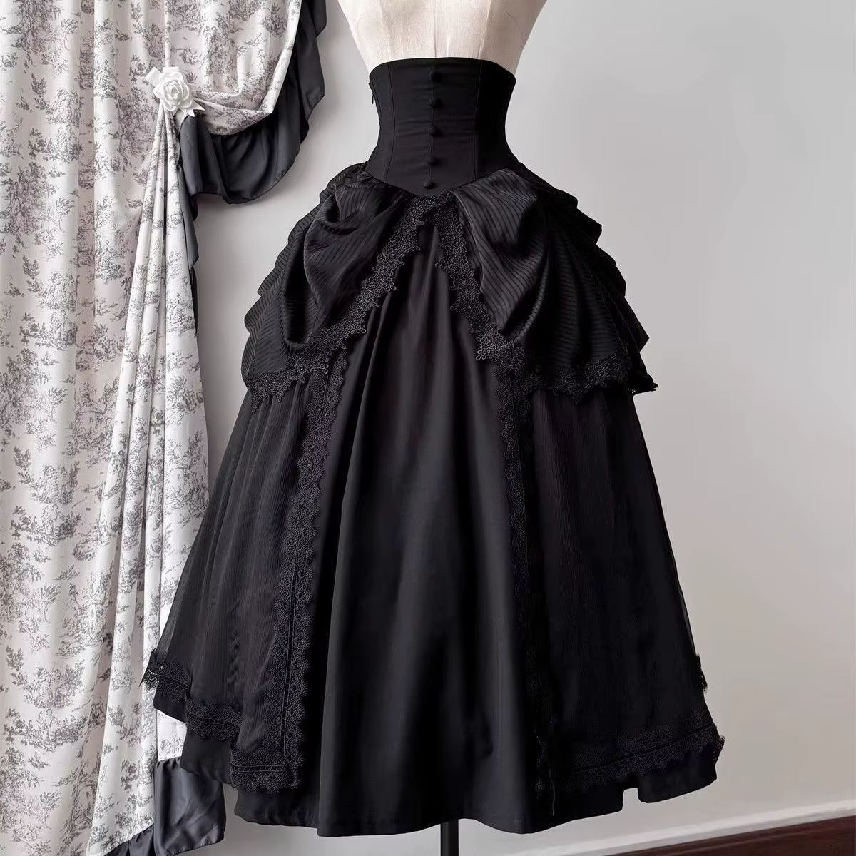 Taille haute jupes trapèze pour femmes 2025 Faldas Mujer De Moda Style Lolita japonais doux Saia Patchwork dentelle grande jupe pivotante