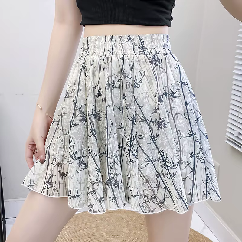 Nouvelles jupes en mousseline 2026 pour femmes – Mini-jupe décontractée d'été à petits motifs floraux