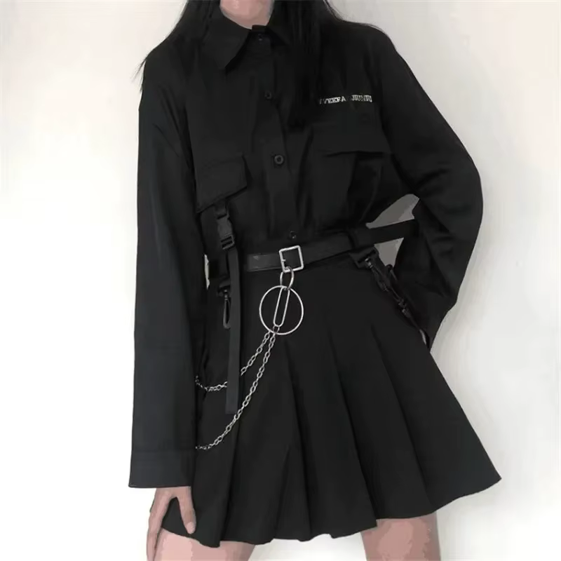 Ensemble Jupe Gothique, Chemise à Manches Longues, Tenue Y2K Coréenne Moderne pour Femmes Occasions Spéciales