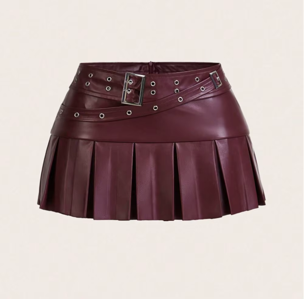 Hiver nouvelle jupe plissée Spice Girl PU cuir Mini