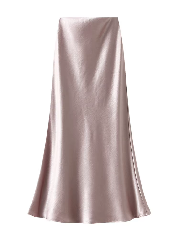 Streamgirl rose soie jupes pour femmes Midi bleu clair jupe Satin haute qualité luxe