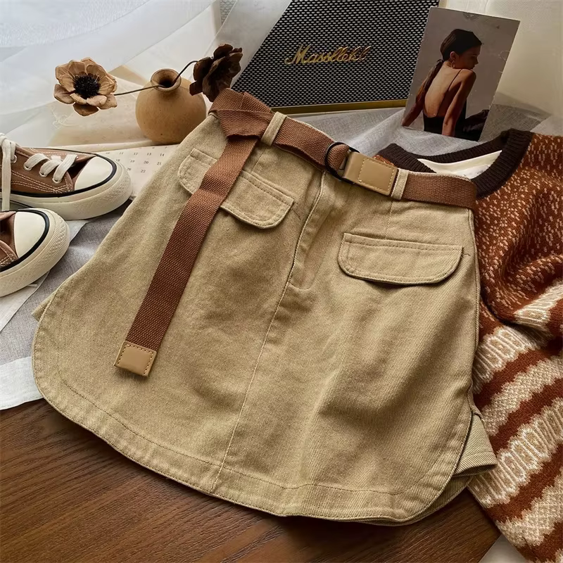 Jupe en jean style safari coréenne pour femmes