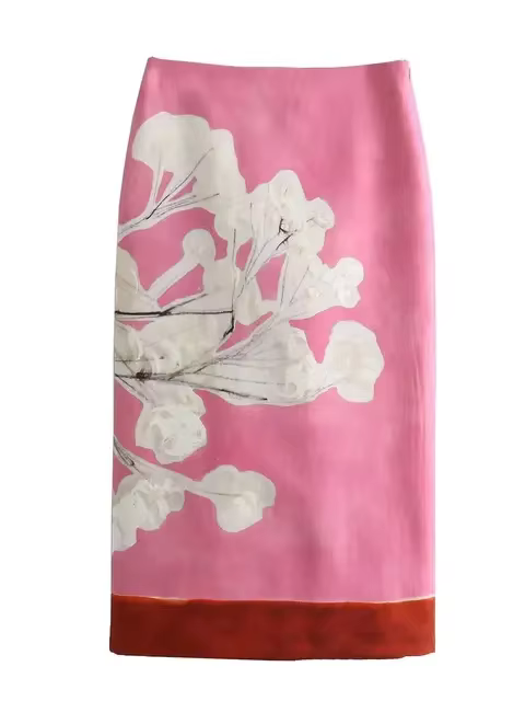 Jupe imprimée vintage taille haute décontractée en acétate pour femmes, mini midi, ajustement mince, appliques, printemps été