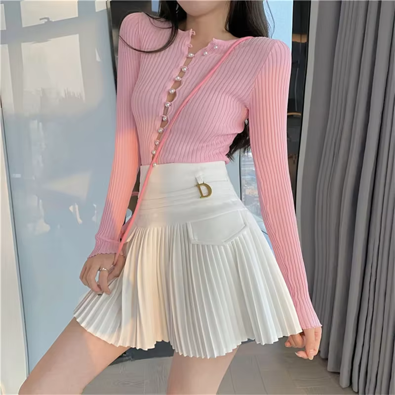 Jupe plissée blanche femmes taille haute