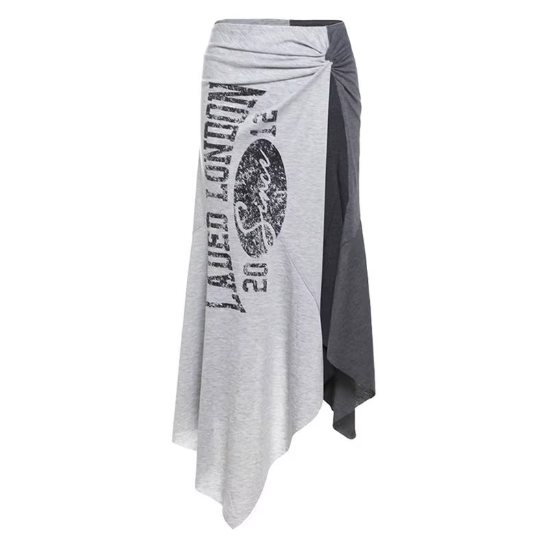 Jupe crayon femme style américain rétro imprimée bicolore fendue asymétrique tendance nouvelle confortable minimaliste mode niche