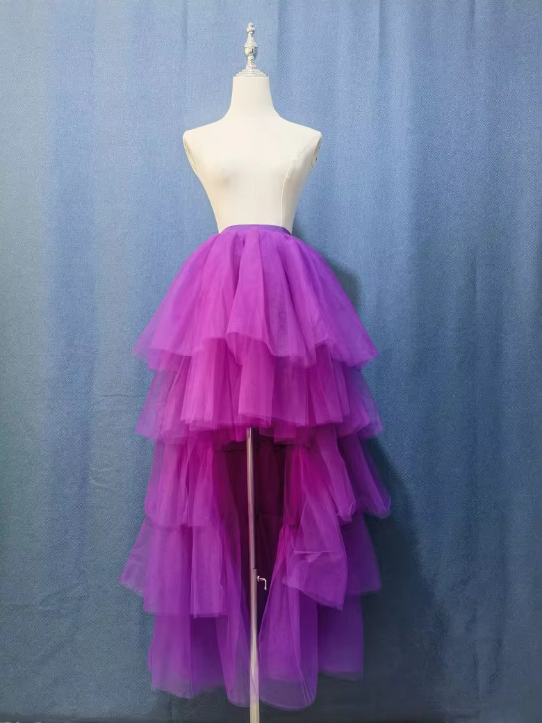 Jupe de soirée tutu chic noire bouffante asymétrique en tulle superposé pour femme