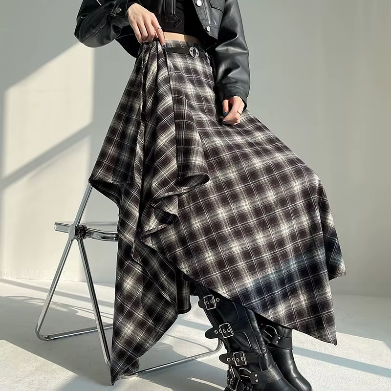 Jupes longues femmes jupe en laine 2025 Goth Lolita automne hiver taille haute volants asymétrique