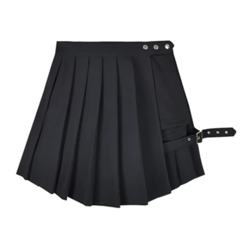 Jupes plissées rouges Streatwear plaid bouton latéral jupe femmes décontracté Mini