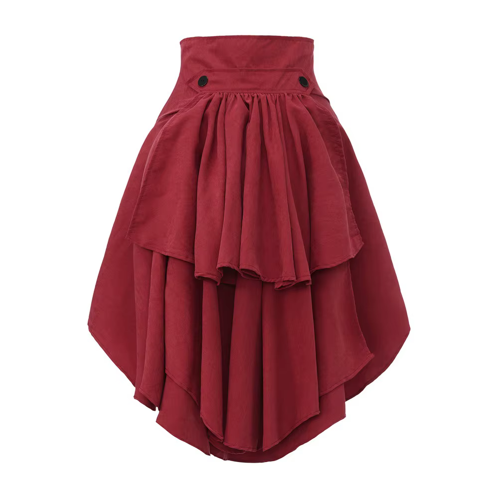 Jupe plissée irrégulière taille haute style Gothic Lolita avec lacets et volants