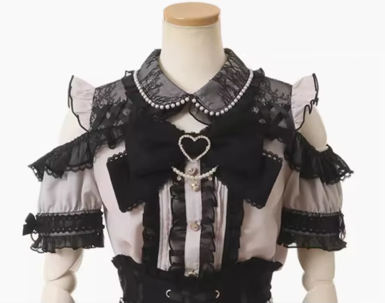 Liz japonais nouvel été bord en dentelle anneau en cuir taille haute jupe plissée nœud de ruban jupes courtes tout-match gros nœud Blouses Lolita
