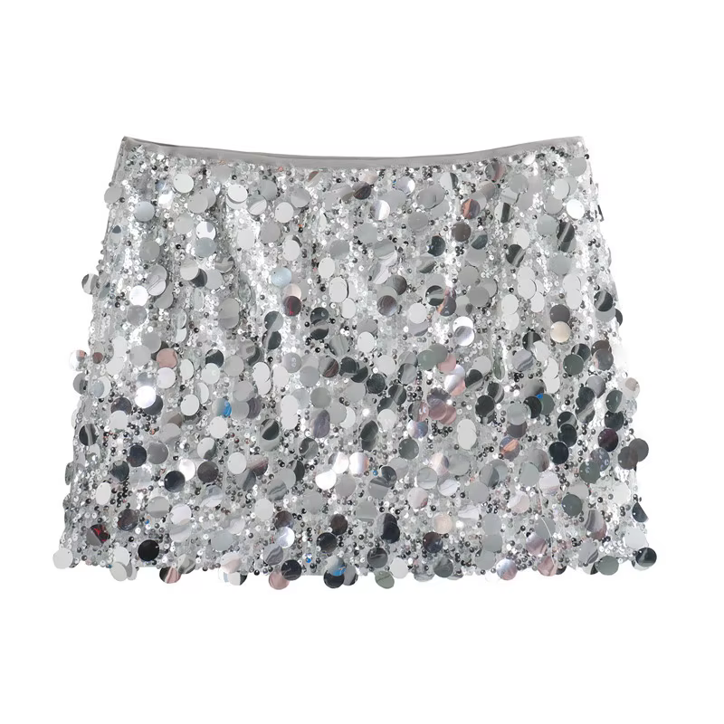 Paillettes argent brillant jupes courtes pour les femmes fête Sexy noir