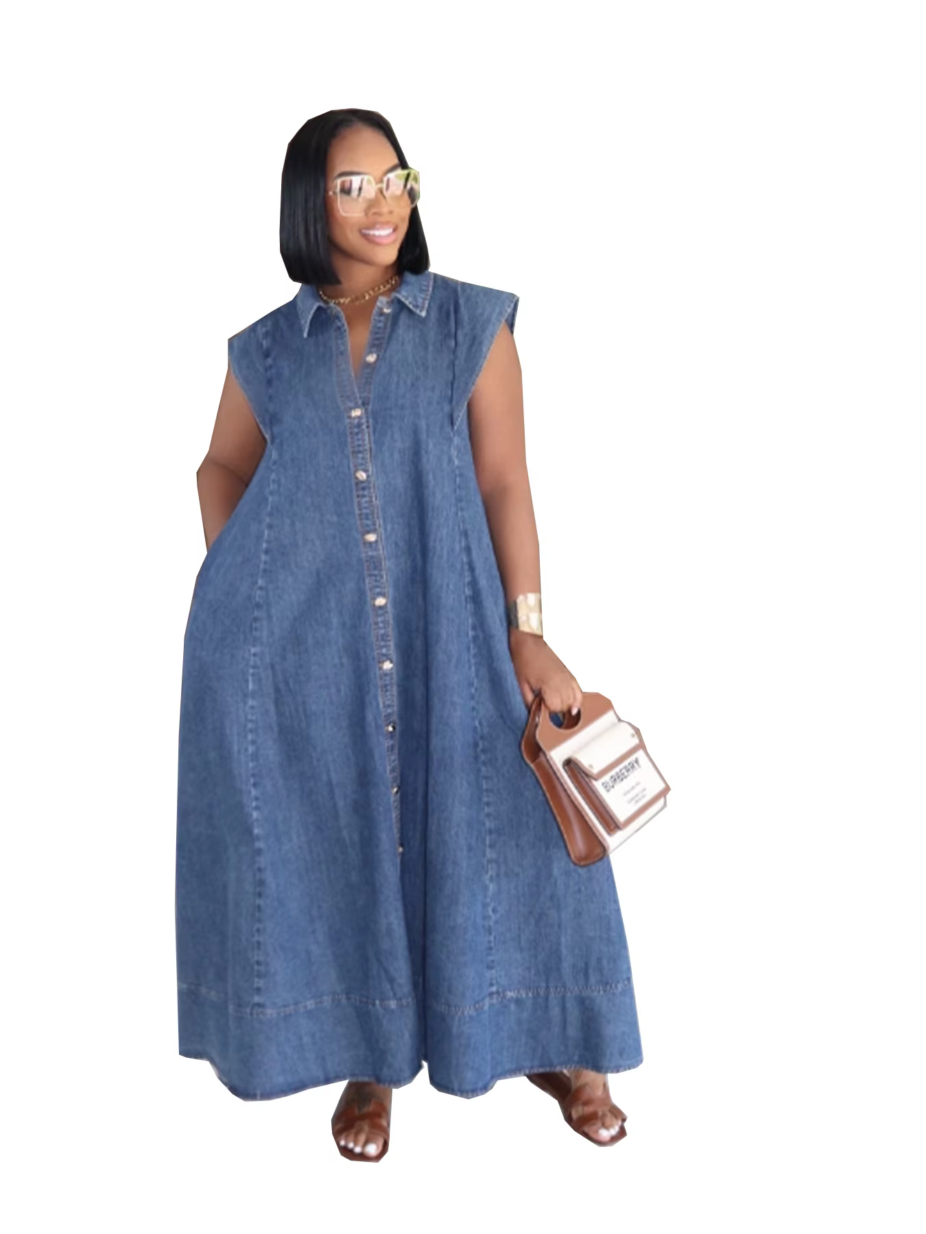 Jupe longue vintage en jean amincissante avec poches