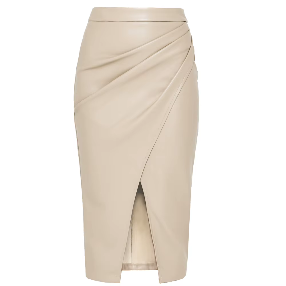Jupe mi-longue en similicuir PU pour femme