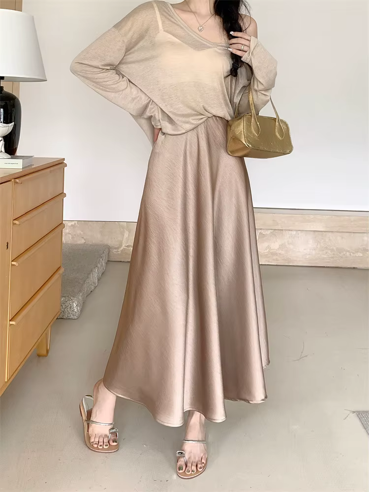 Jupe longue en satin d'été pour femme