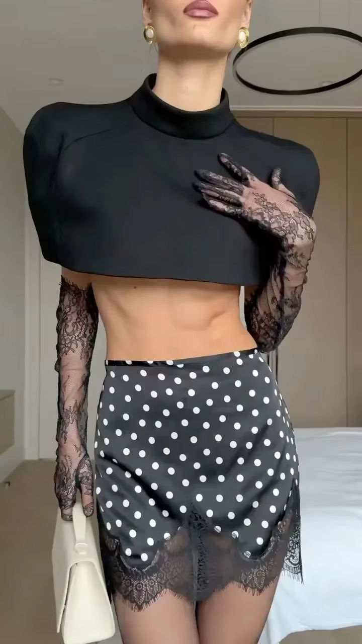 Femmes élégantes dentelle Patchwork à pois Mini jupe Sexy taille haute Satin mince bas court 2026 printemps dame jupes de rue quotidiennes